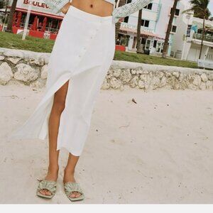 ZARA LINEN BLEND MIDI SKIRT - SIZE XS